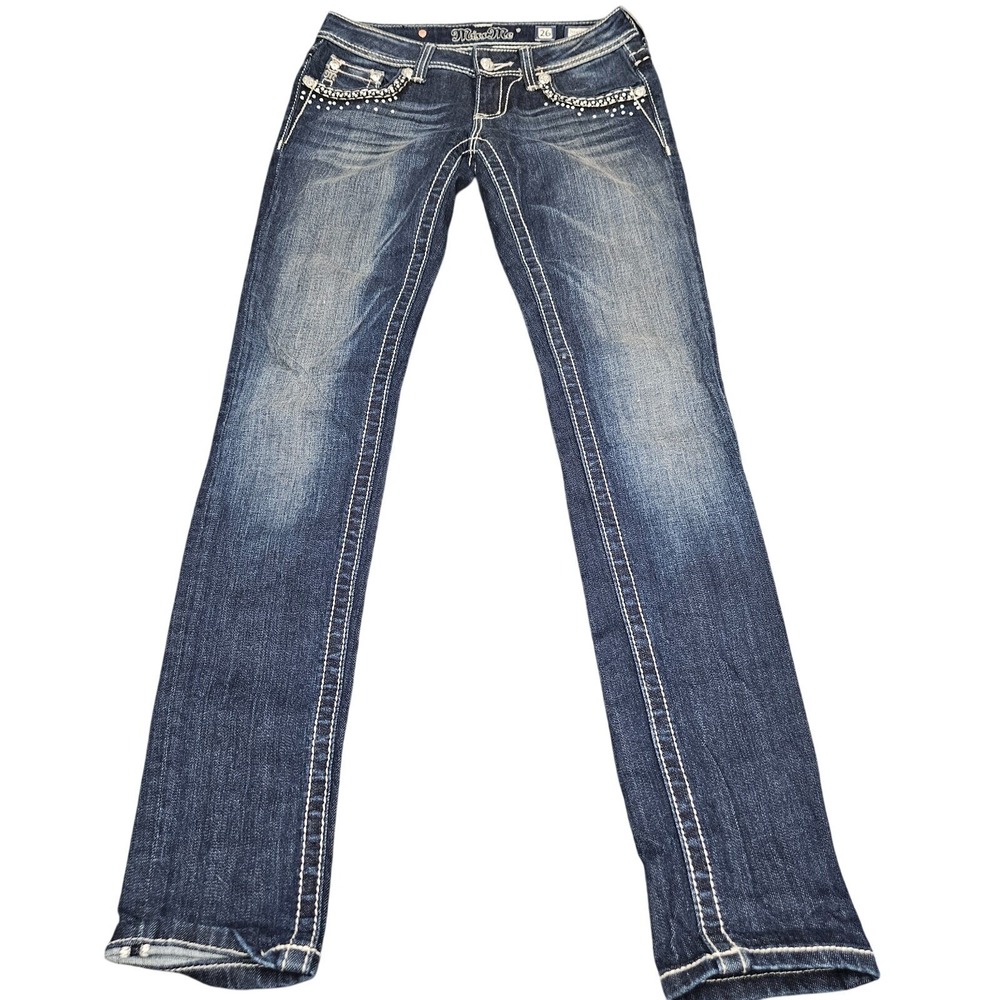 Miss Me Skinny Jeans Womens 26 Blue Rhinestone Studded Y2K JE5453S4L Festival